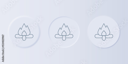 Grey Campfire icon isolated on grey background. Burning bonfire with wood. Set icons in square buttons. Vector
