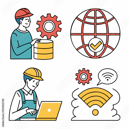 Business teamwork icons collection. Business team working together and human resources. wifi workers