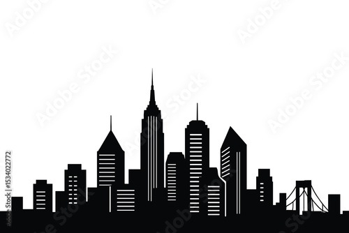 Detailed vector illustration of a modern city skyline silhouette.
