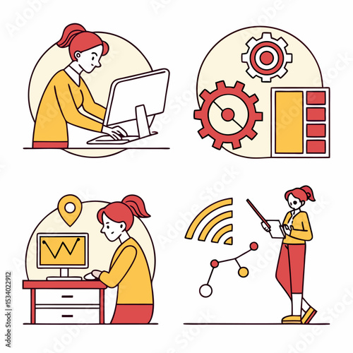 Business teamwork icons collection. Business team working together and human resources. wifi workers