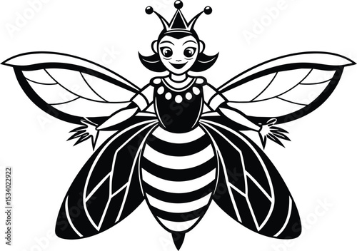 A charming vector illustration of a cartoon bee flying among flowers, highlighting its striped body and delicate wings