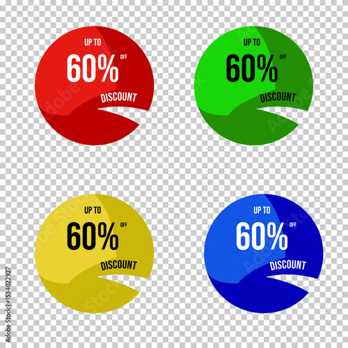 60% Discount Badges – Sale Labels and Promotional Offer Stickers for eCommerce and Advertising

