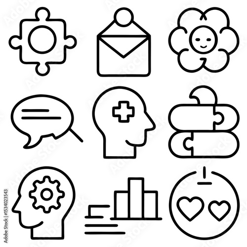 Collection of icons of teamwork, health, hospital business.