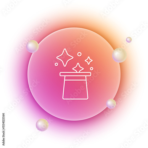 White Magic hat icon isolated on white background. Magic trick. Mystery entertainment concept. Orange and pink gradient circle background. Vector