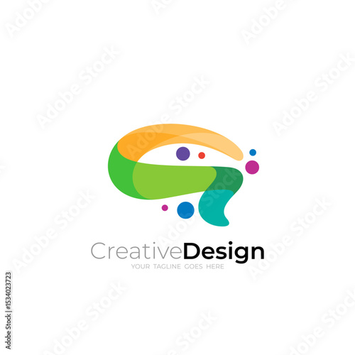 Brain logo and a bubble with full color, intelligence logo