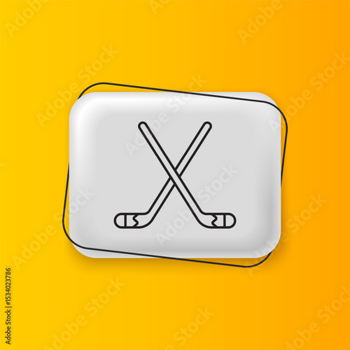 Black Ice hockey sticks icon isolated on yellow background. Silver rectangle button. Vector