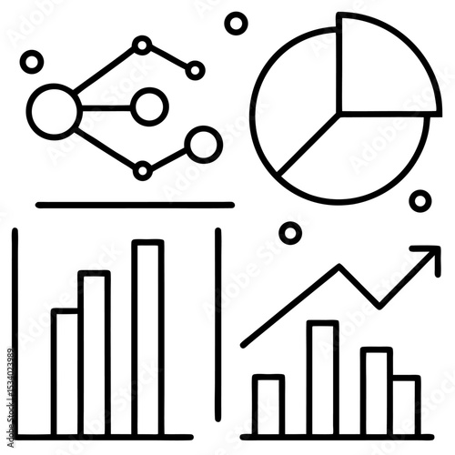 Vector illustration in modern thin line style of profit related icons: chart, graph, arrow and more. Pictogram