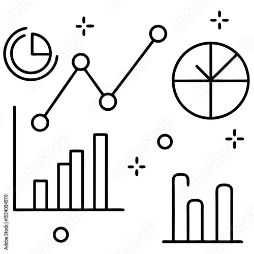 Vector illustration in modern thin line style of profit related icons: chart, graph, arrow and more. Pictogram