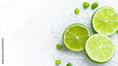Lime Slices and Sea Salt, Fresh Fruit Concept on White Backdrop, Citrus , Refreshing