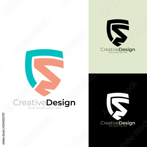 CM logo with shield design template, security logos, Company security shield logo