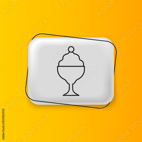 Black Ice cream in the bowl icon isolated on yellow background. Sweet symbol. Silver rectangle button. Vector