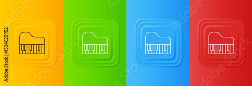 White Grand piano icon isolated on colorful background. Musical instrument. Set icons in square buttons. Vector