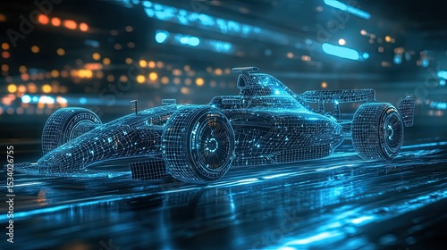 Formula 1 Car in Wireframe Style Showcasing a Futuristic and Technological Racing Concept 