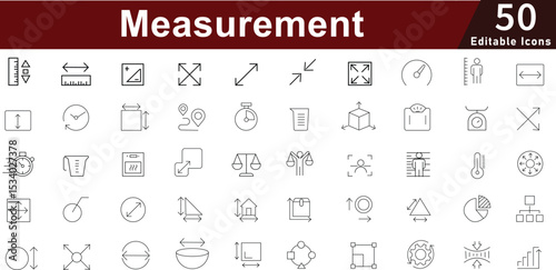Measurement and Scale Line Icons Set: Size, Weight and Dimension Tools. Editable Vector Icons