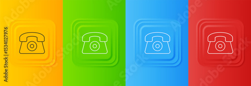 White Telephone 24 hours support icon isolated on colorful background. All-day customer support call-center. Full time call services. Set icons in square buttons. Vector
