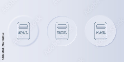 Grey Mail box icon isolated on grey background. Mailbox icon. Mail postbox on pole with flag. Set icons in square buttons. Vector