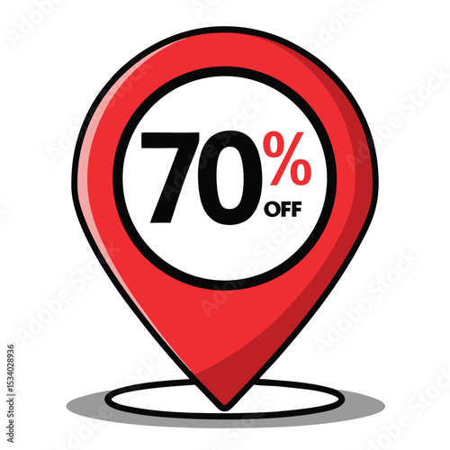 70 Percent Off Location Pin Icon Red Discount Marker for Sale Promotion

