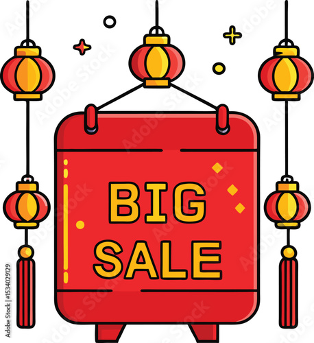 Big Sale Banner with Chinese Lanterns Vector for Festival Promotion Design

