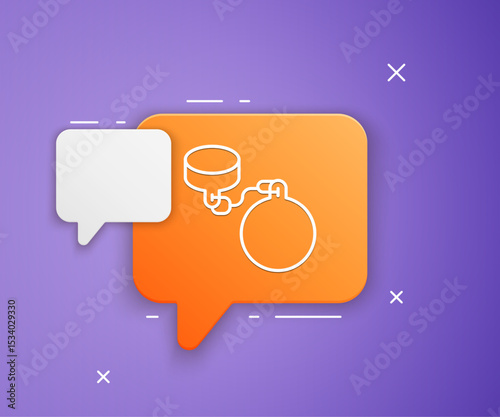 White Ball on chain icon isolated on purple background. Orange speech bubble symbol. Vector