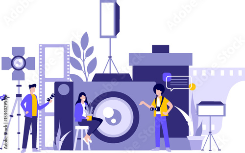 photography studio with people and element graphic illustration