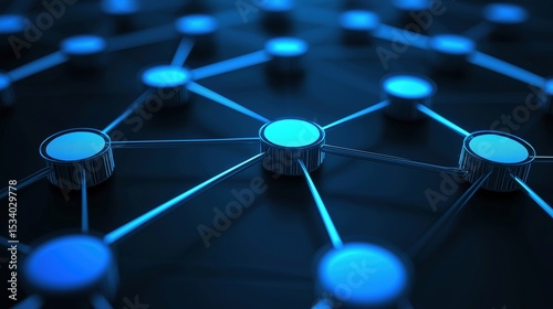 Dots connected by lines network image render 3d. Virtual data transfer system. Abstract innovative technology background realistic graphic. Conceptual idea, visual storytelling