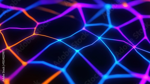 Multicolor low poly neon network image render 3d. Data exchange digital network. Futuristic technology of information background realistic graphic. Conceptual idea, visual storytelling