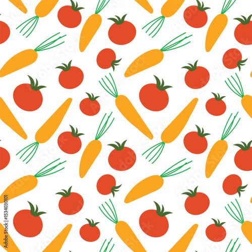 tomato and carrot vector repeated pattern, vegetable seamless pattern design
