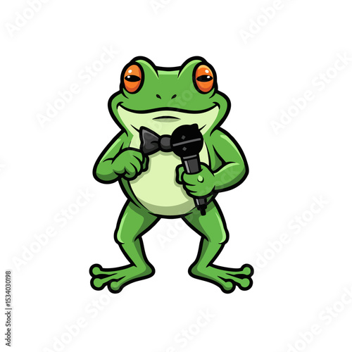 Funny Frog Logo, Frog Holding a Microphone Like a Stand-up Comedian, Cartoon Design