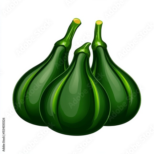 Three Green Eggplant Illustration on White, vegetables , food