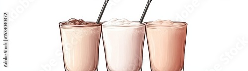 Three Flavored Milkshakes Illustration, Dessert , Drink