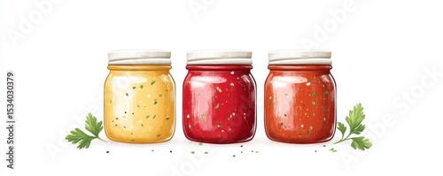 Three Jars of Colorful Sauces Illustration,food ,condiment