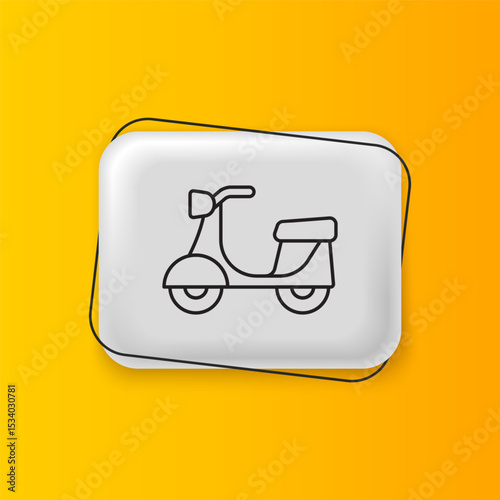 Black Scooter icon isolated on yellow background. Silver rectangle button. Vector