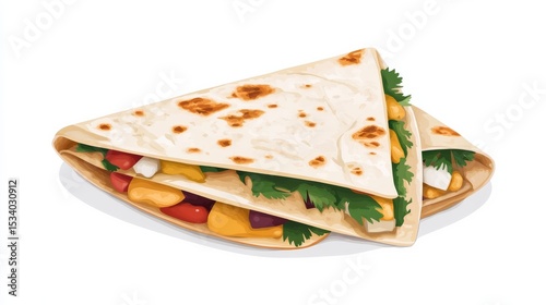 Triangle Quesadilla Colorful Veggie Fillings, Flat Lay, Mexican Food , Quesaillas