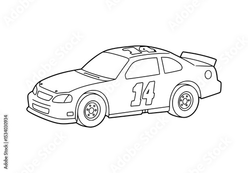 car race on track. coloring book. illustration. drawing. black and white.
