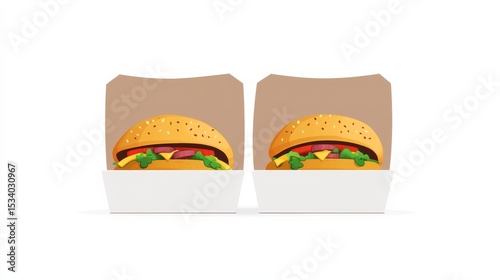 Two Burgers in Cartons, Fast Food , Cartoon