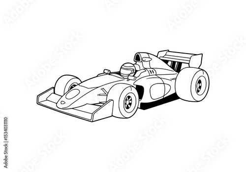 formula one car race on track. coloring book. illustration. drawing. black and white.