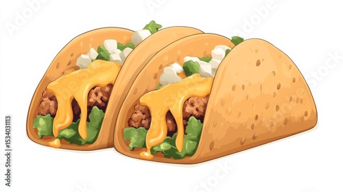 Two Delicious Tacos with Meat, Cheese and Lettuce, food , Mexican food