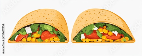 Two Delicious Tacos with Corn, Tomato and Herbs, Mexicanfood , fastfood