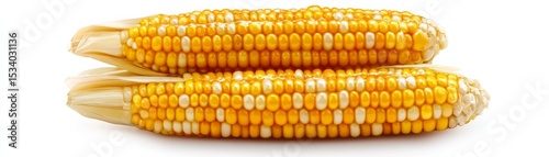 Two Ears of Sweet Corn on White Background, agriculture , food photography