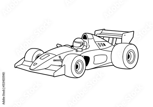 formula one car race on track. coloring book. illustration. drawing. black and white.