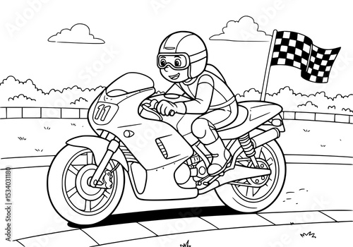 motorcycle race illustration. coloring book for kids