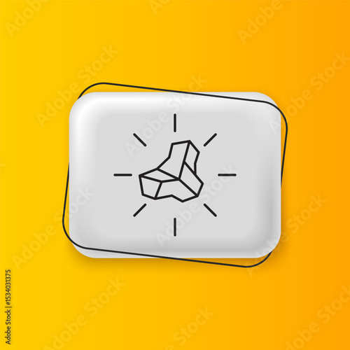 Black Gold nugget icon isolated on yellow background. Mineral boulder. Silver rectangle button. Vector