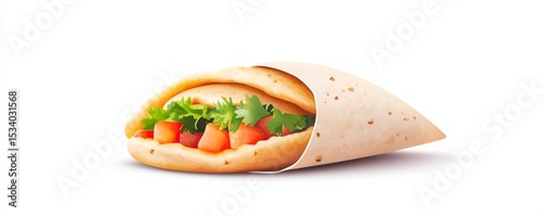 Veggie Wrap Illustration Fresh Tomatoes and Greens, healthy food ,wrap