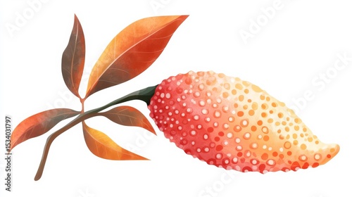 Watercolor Illustration of Lychee Fruit with Leaves, Watercolor , Fruit art