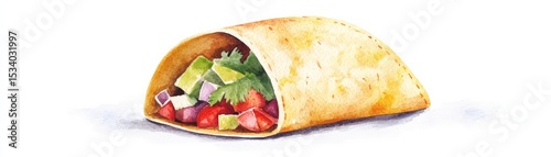 Watercolor Style Taco with Fresh Veggies, food , illustration