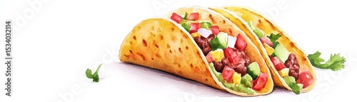 Watercolor Tacos with Cilantro - Food Illustration, Mexican food