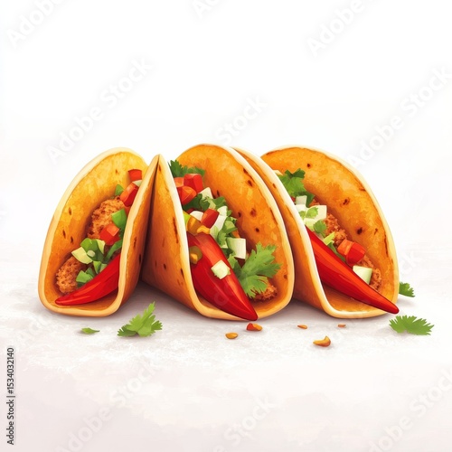 Watercolor Tacos with Red Chili Peppers, Mexican food, Tacos