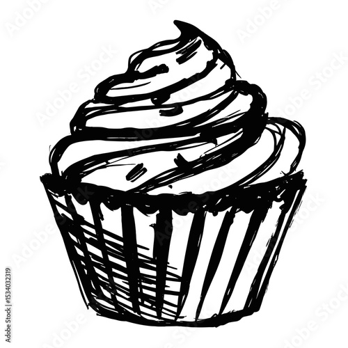 Hand-drawn cupcake illustration with swirling frosting on top  