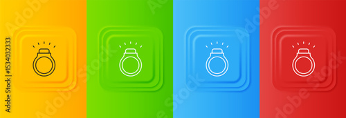 White Diamond ring icon isolated on colorful background. Set icons in square buttons. Vector