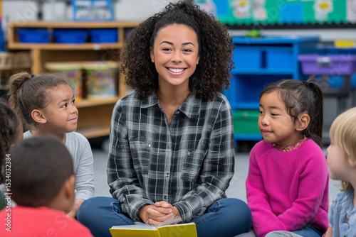 Teacher Reads to Diverse Children in Classroom Setting